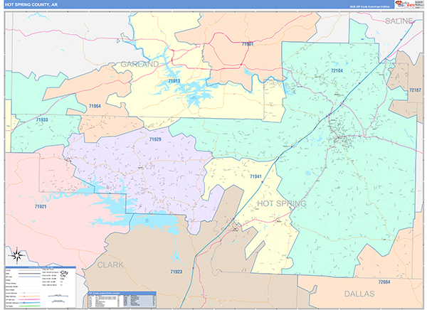 Hot Spring County, AR Zip Code Map